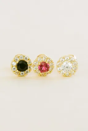 14k Solid Gold Central Cz Round Barbell Ball Ear Post Stud Earring Piercing