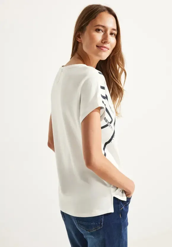 320226- White Printed T-shirt - Cecil