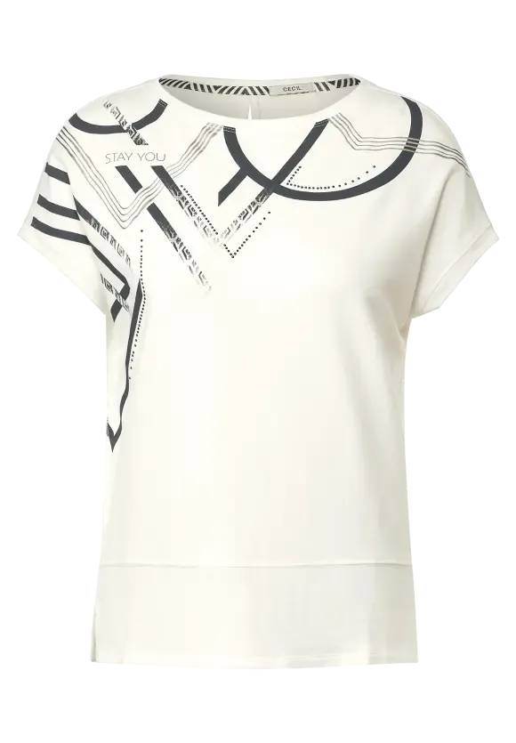 320226- White Printed T-shirt - Cecil