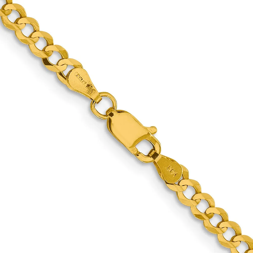 3.75mm 14K Yellow Gold Solid Lightweight Flat Curb Chain Bracelet