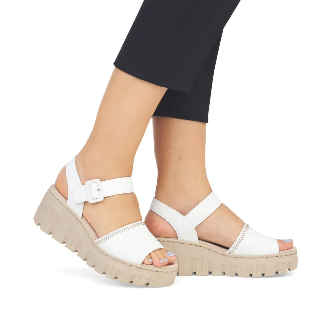 68057- White Platform Wedge Sandal- Rieker