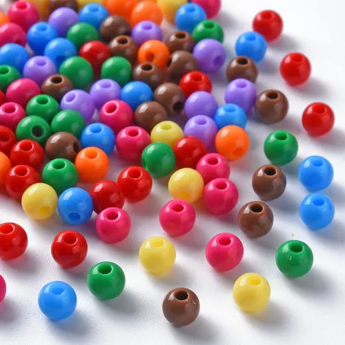 Acrylic Beads, Round, Opaque, Mixed Colors, 8mm