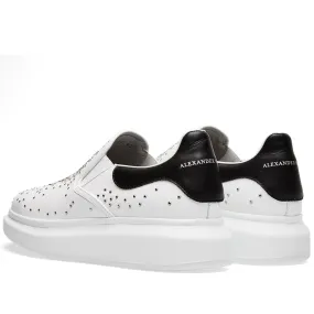 Alexander McQueen Wedge Sole Skull Stud Slip On SneakerWhite & Black