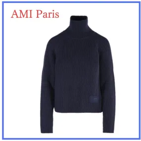 AMI PARIS  |Crew Neck Casual Style Wool Long Sleeves Plain Cotton