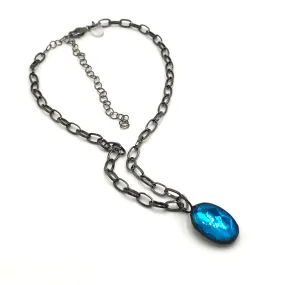 Aqua Blue Shine-On Oval Layering Necklace