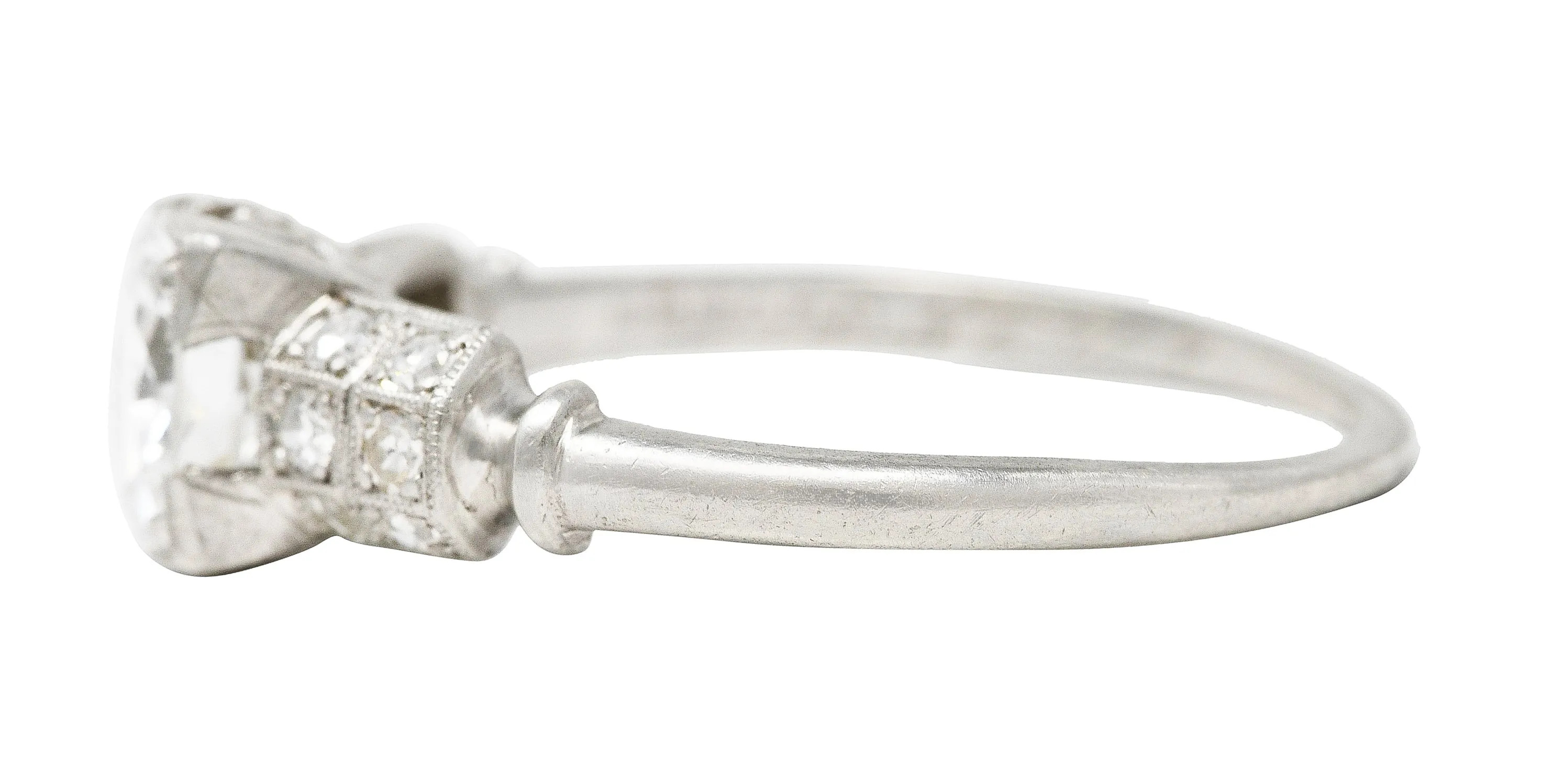 Art Deco 1935 1.11 CTW Old European Cut Diamond Platinum Foliate Engagement Ring