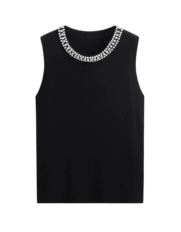 Beaded Round Neck Knit Top