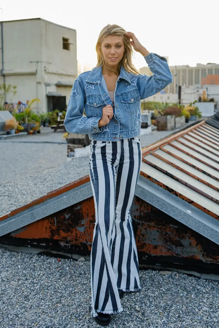 Bestto- Striped Denim Flare