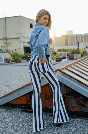 Bestto- Striped Denim Flare