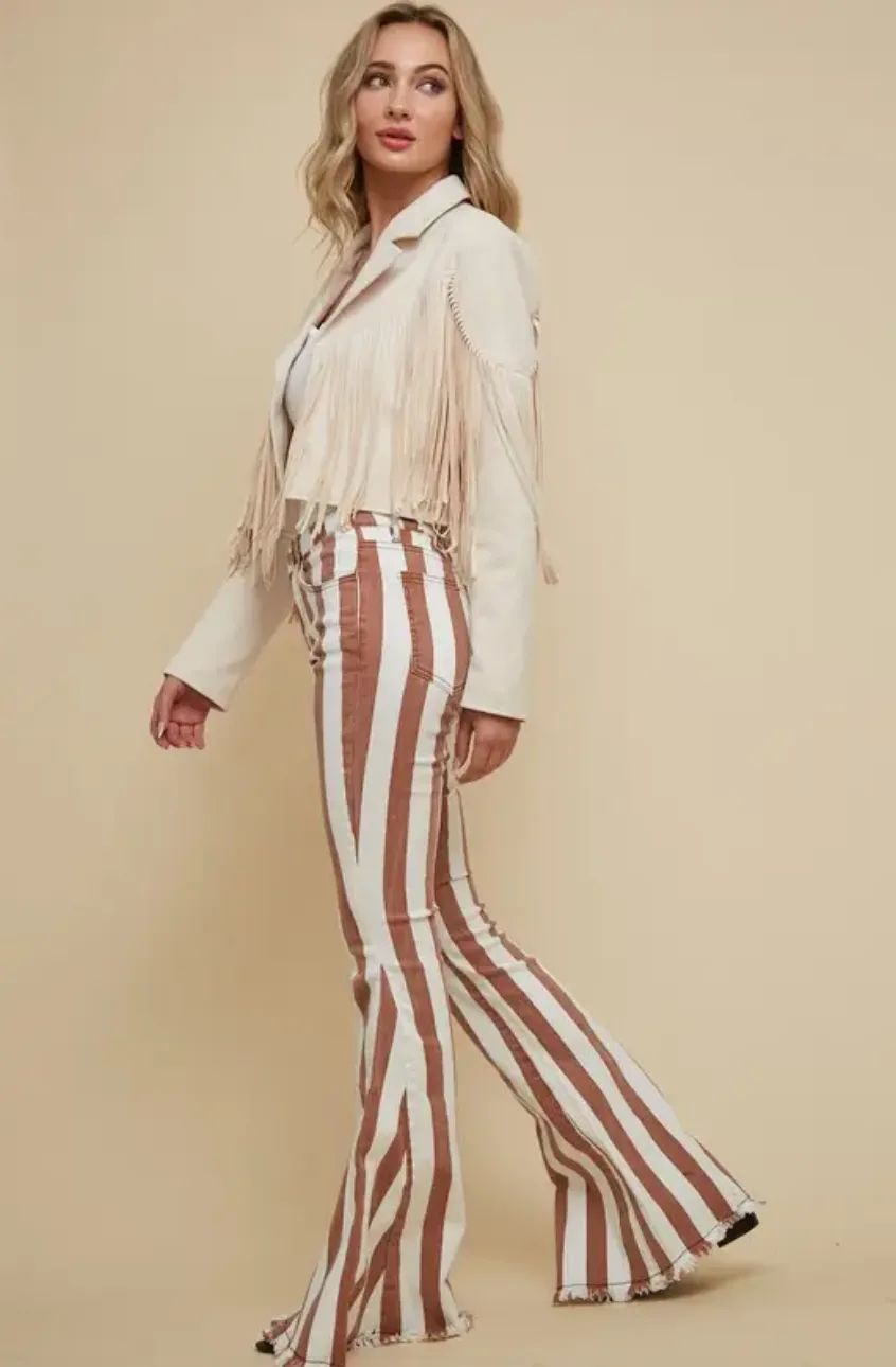 Bestto- Striped Denim Flare