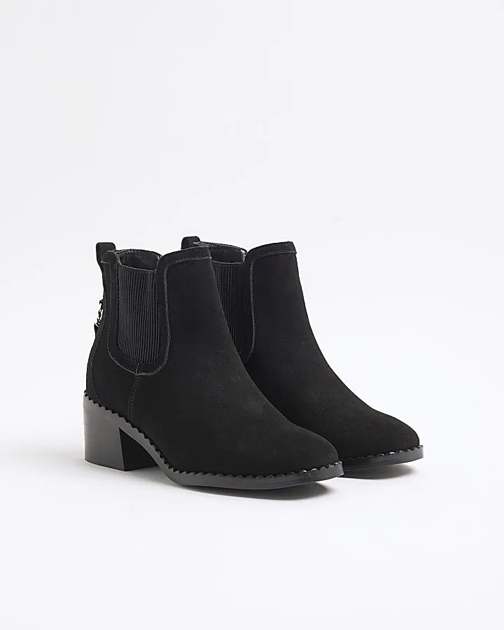 Black suede block heeled ankle boots