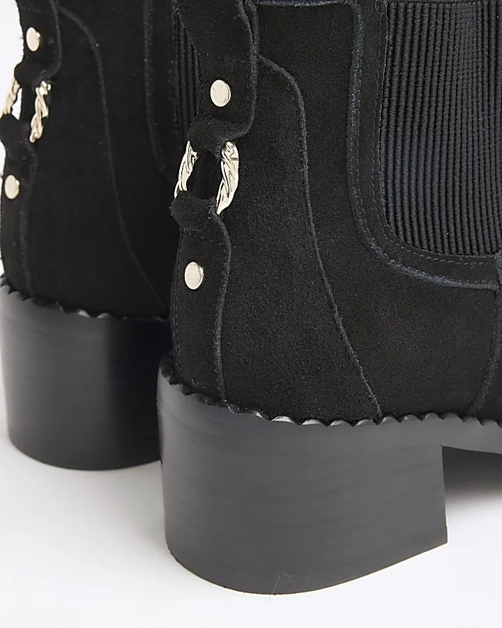 Black suede block heeled ankle boots