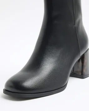 Black tortoiseshell block heeled ankle boots