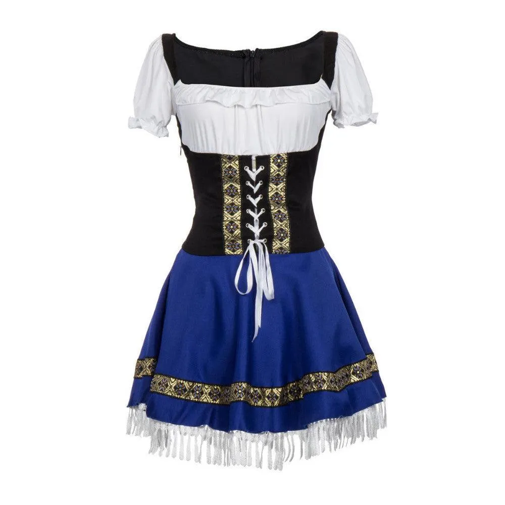 Blue Sexy Oktoberfest Bavarian Serving Maid Costume Dress