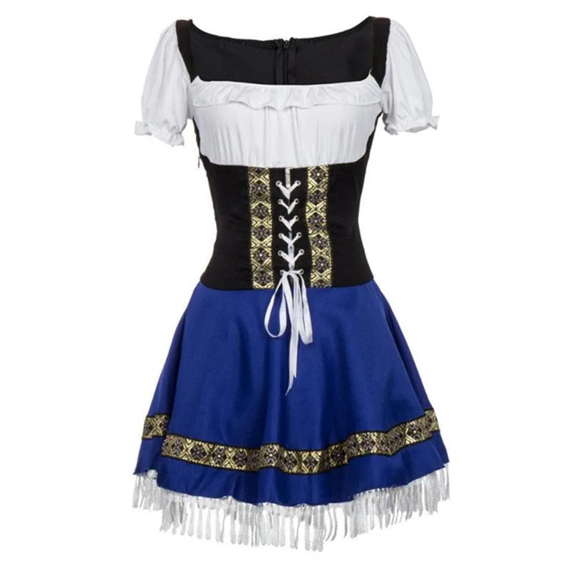 Blue Sexy Oktoberfest Bavarian Serving Maid Costume Dress