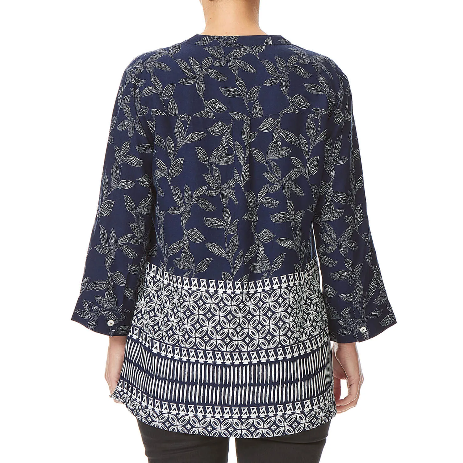 Border Print Notch Neck Top