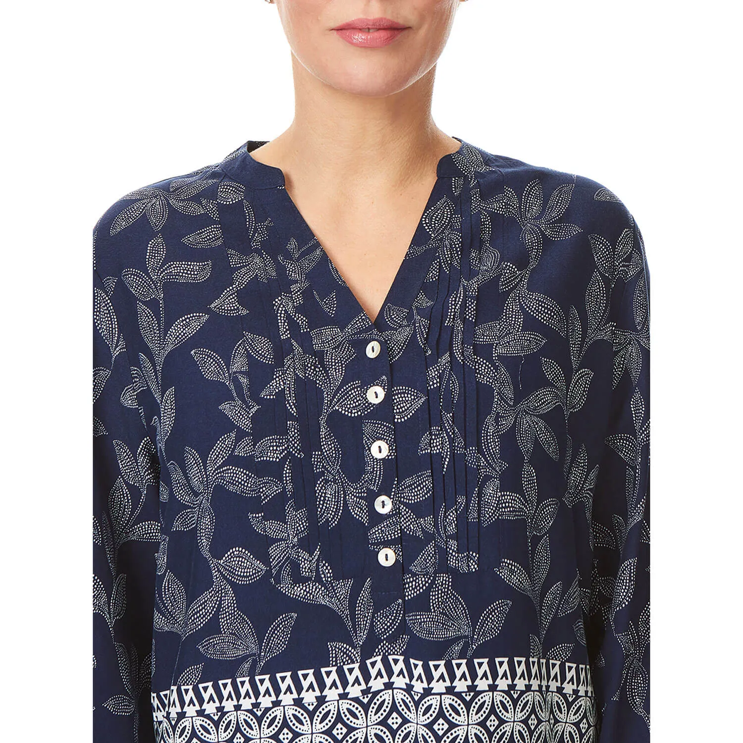 Border Print Notch Neck Top