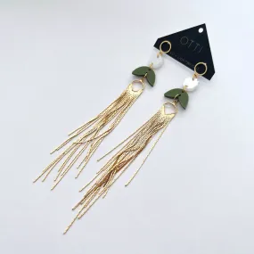 Botanical-Inspired Lightweight Acrylic Earring: Gold Fringe