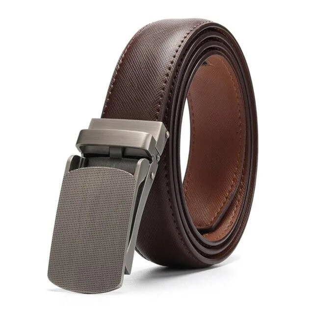 Casual Style Ratchet Design Men's Genuine Leather Automatic Buckle Belt