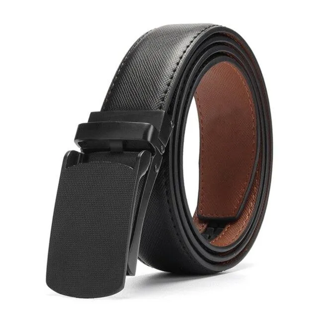 Casual Style Ratchet Design Men's Genuine Leather Automatic Buckle Belt