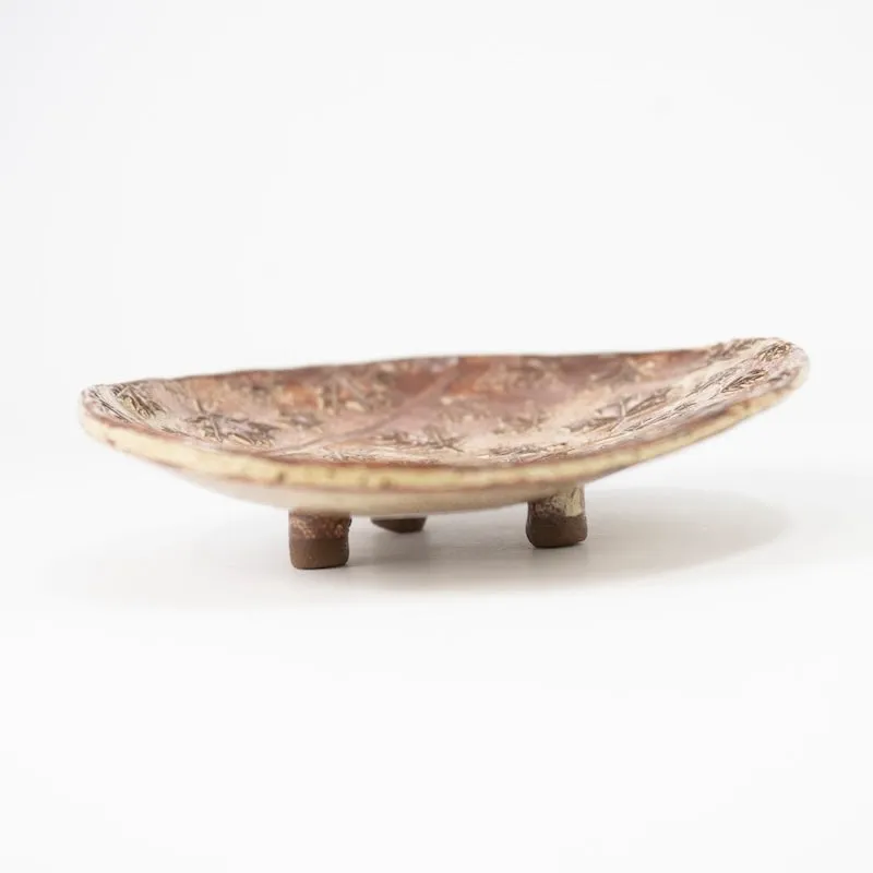 Circular Dish With Feet in Brown Leaf Glaze