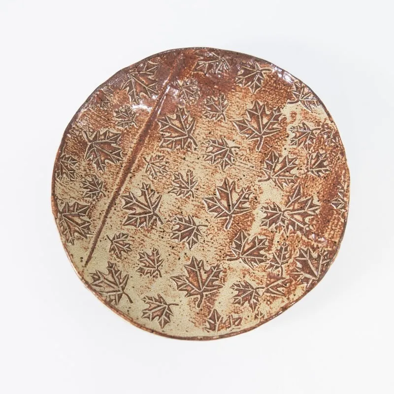 Circular Dish With Feet in Brown Leaf Glaze