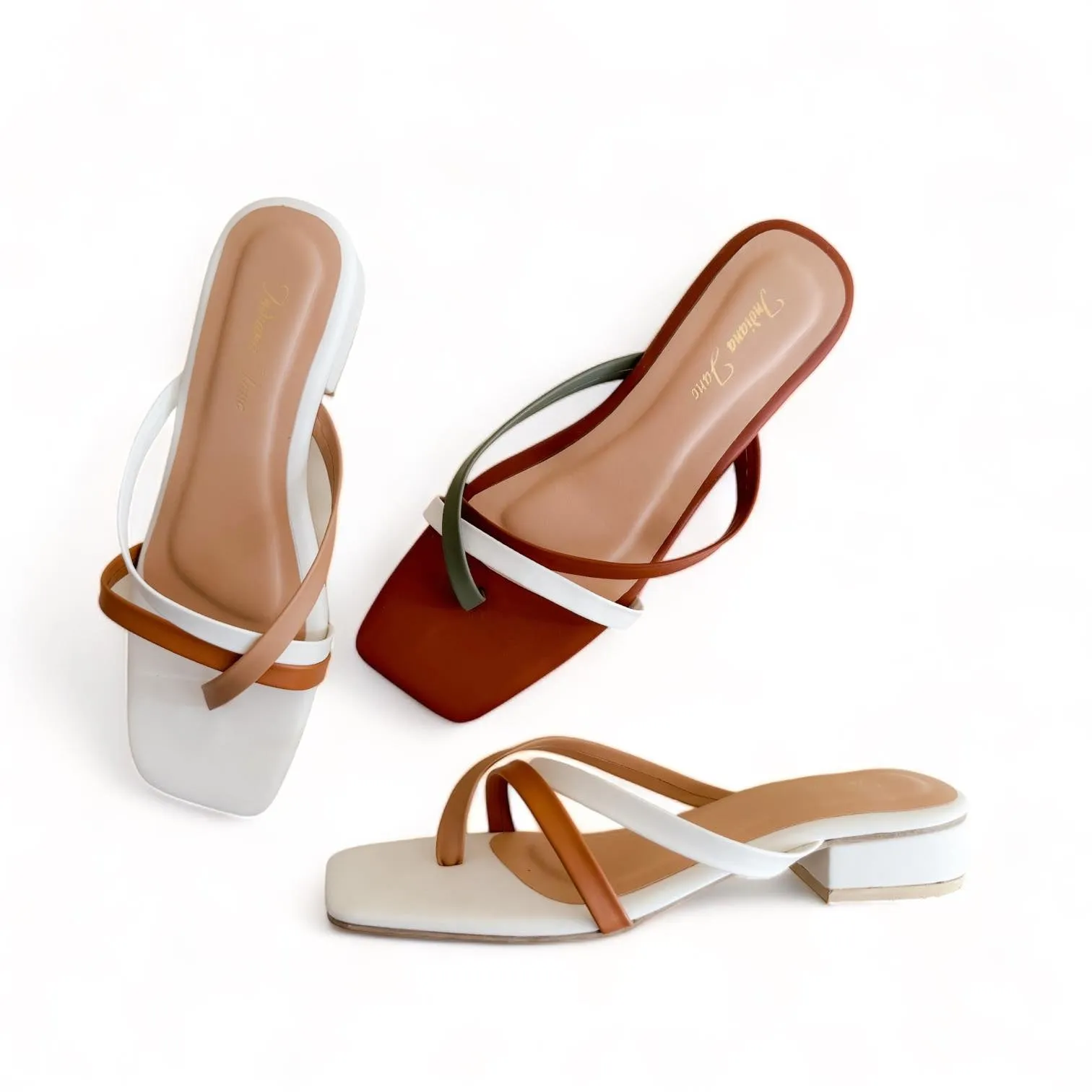 CLOVER Tri-tone Strappy Slip On 1 Heels Sandals