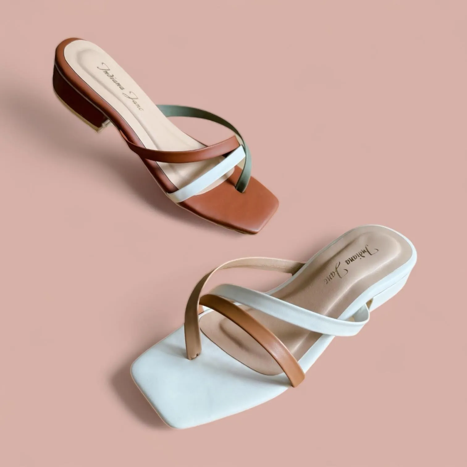 CLOVER Tri-tone Strappy Slip On 1 Heels Sandals