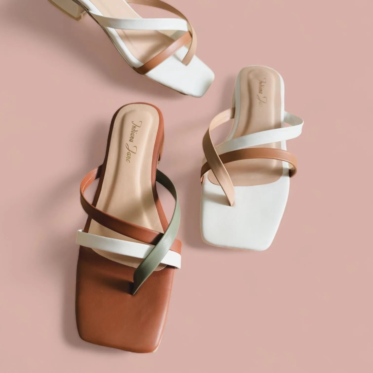 CLOVER Tri-tone Strappy Slip On 1 Heels Sandals