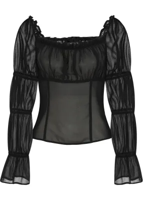 Collectif Agnes Mesh Ruched 60's Top Black