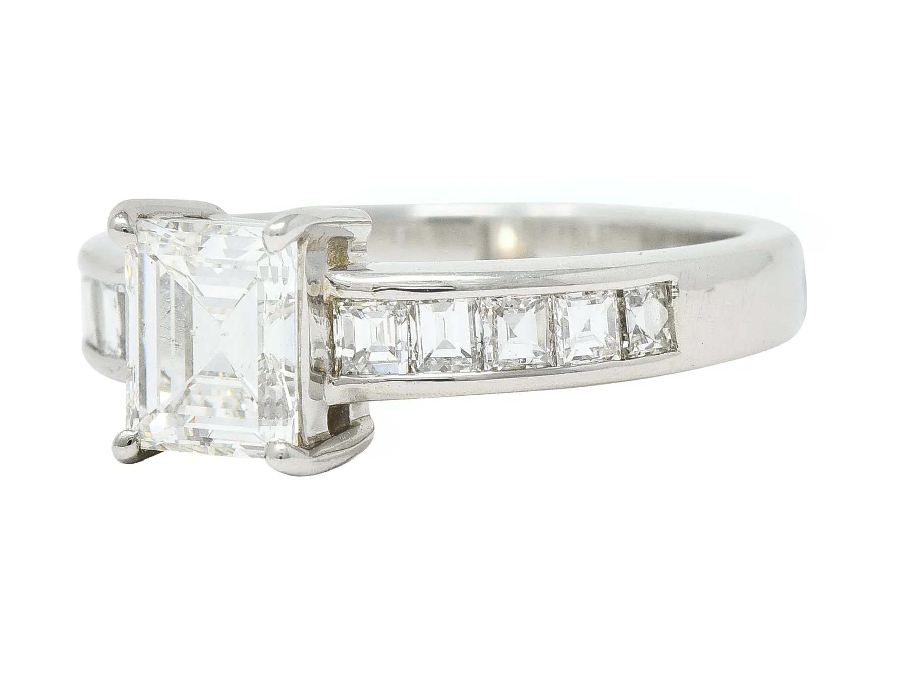 Contemporary 1.79 CTW Step Cut Diamond Platinum Channel Engagement Ring
