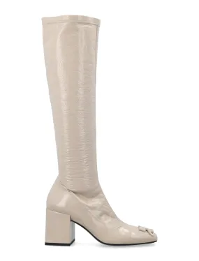 COURREGS Chic Stretch Vinyl Knee-High Boots with Square Heel