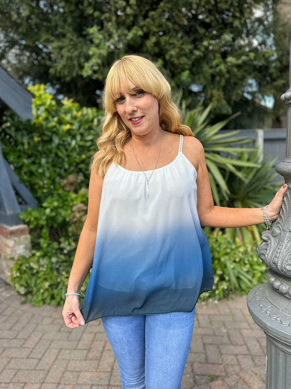 Denim Ombre Plait Flow Top Maddie