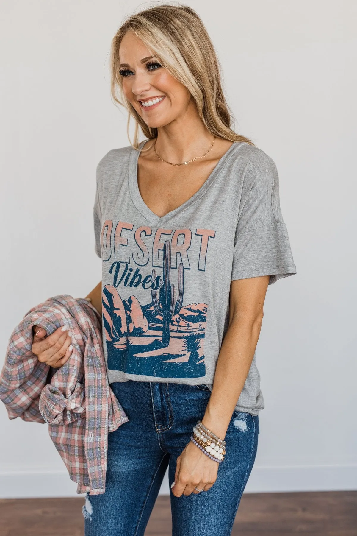 Desert Vibes Landscape Graphic Top- Grey