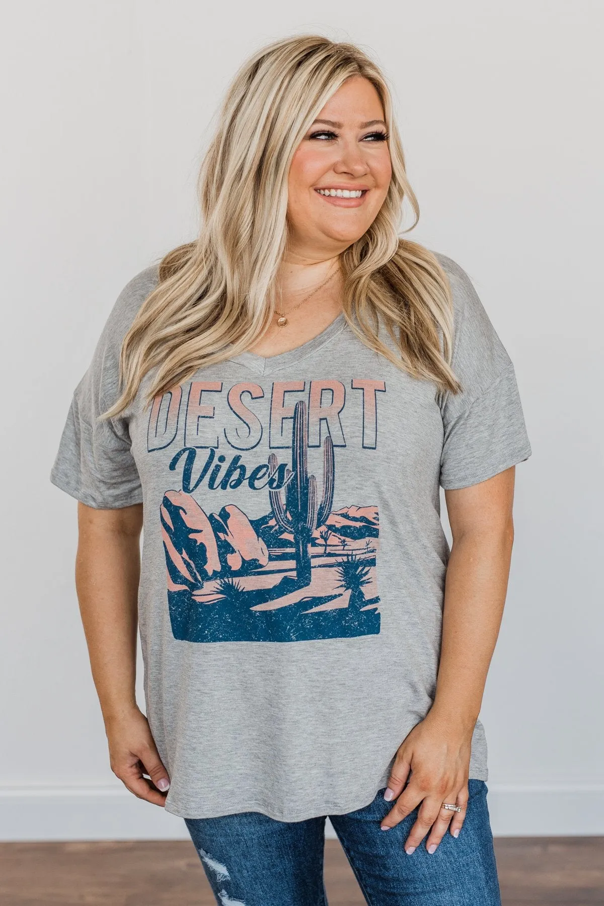 Desert Vibes Landscape Graphic Top- Grey