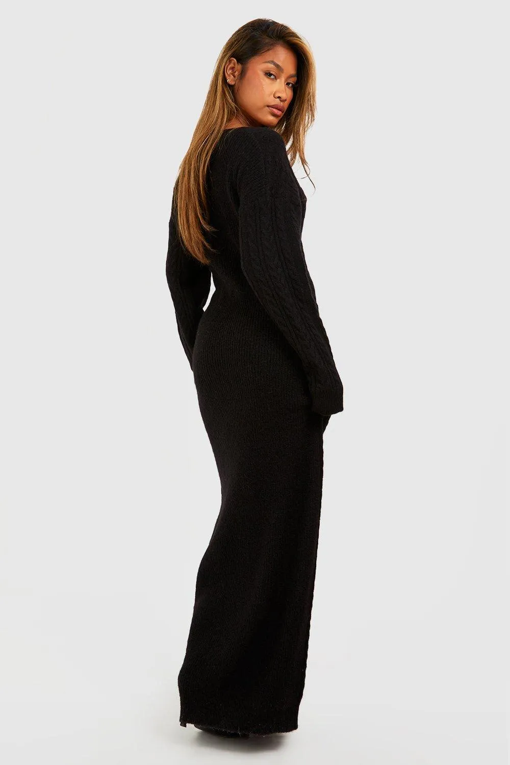 Dresses | Cable Knit V Neck Maxi Jumper Dress | boohoo
