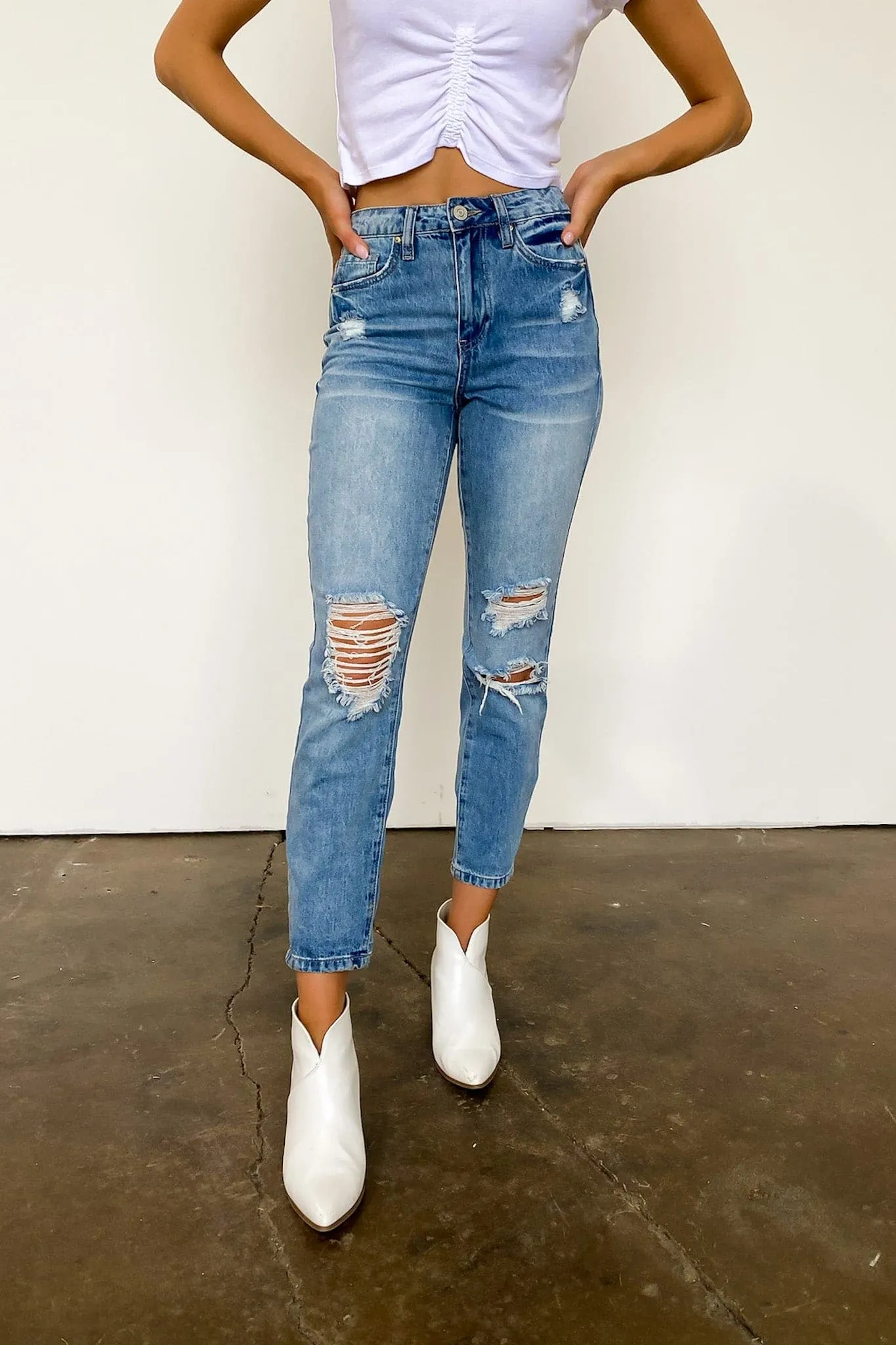 Estiana Dream High Rise Stretch Distressed Mom Jeans