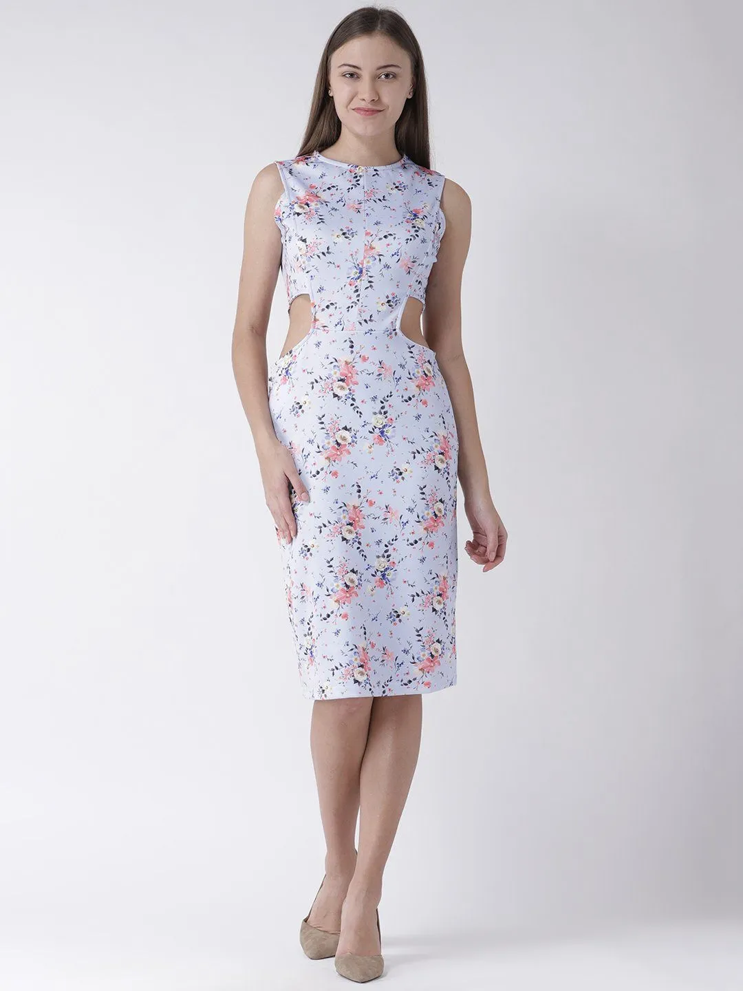 Floral Printed Knee Length Scuba Dress