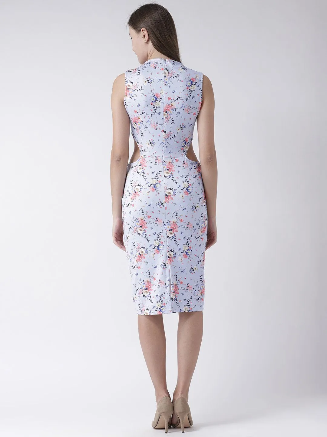 Floral Printed Knee Length Scuba Dress