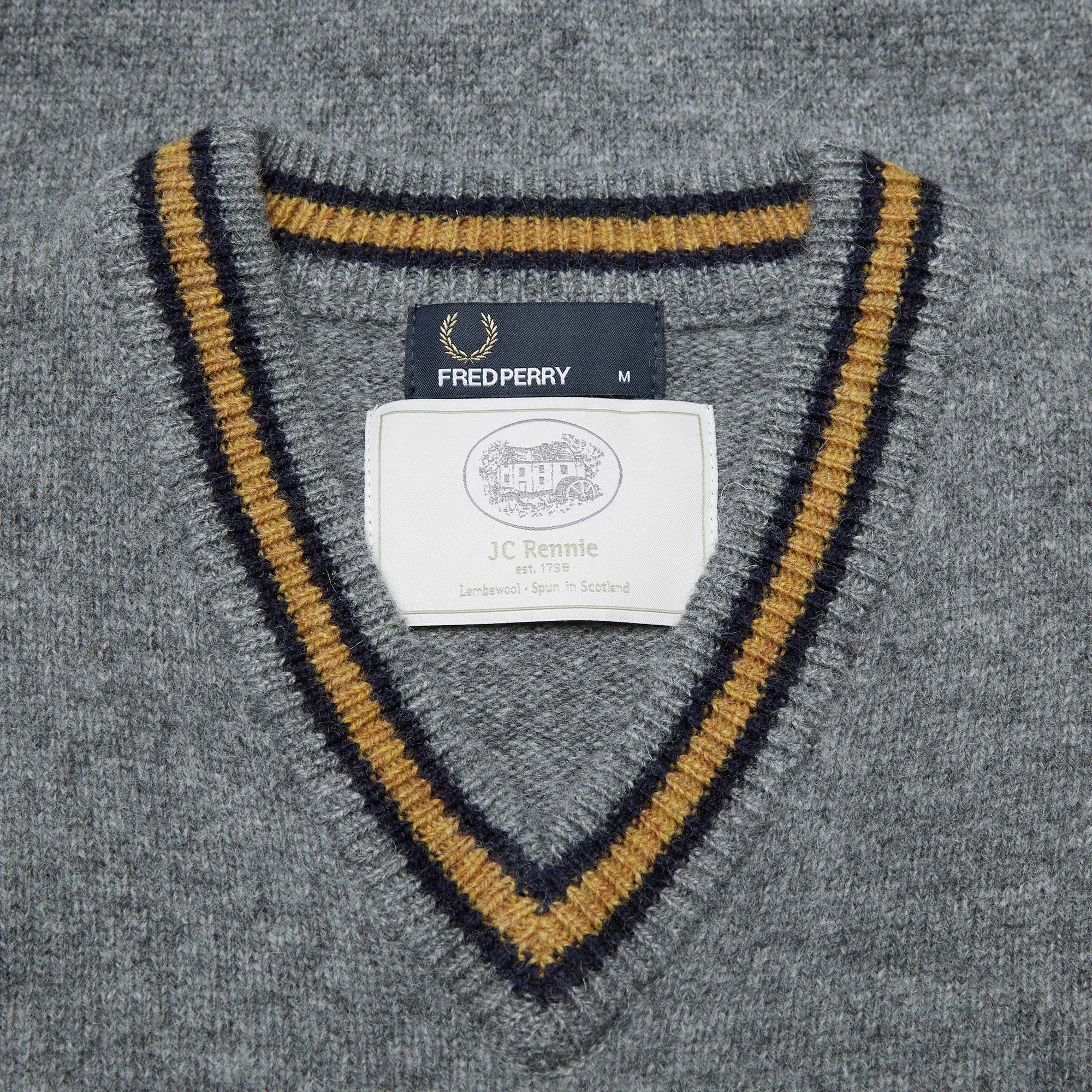 Fred Perry Shetland Wool V Neck SweaterGrey Marl