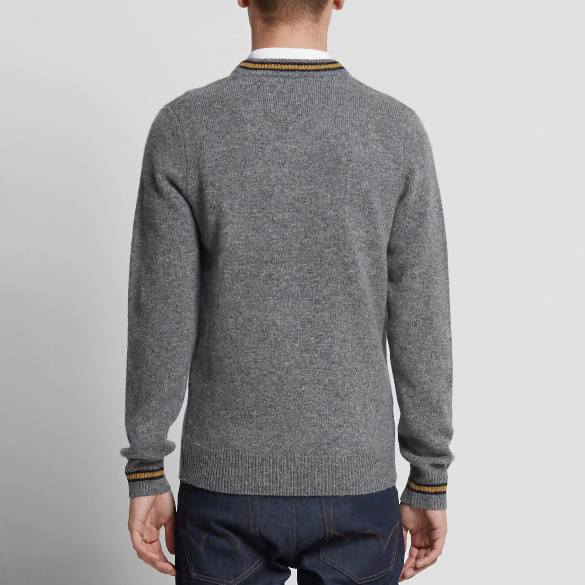 Fred Perry Shetland Wool V Neck SweaterGrey Marl