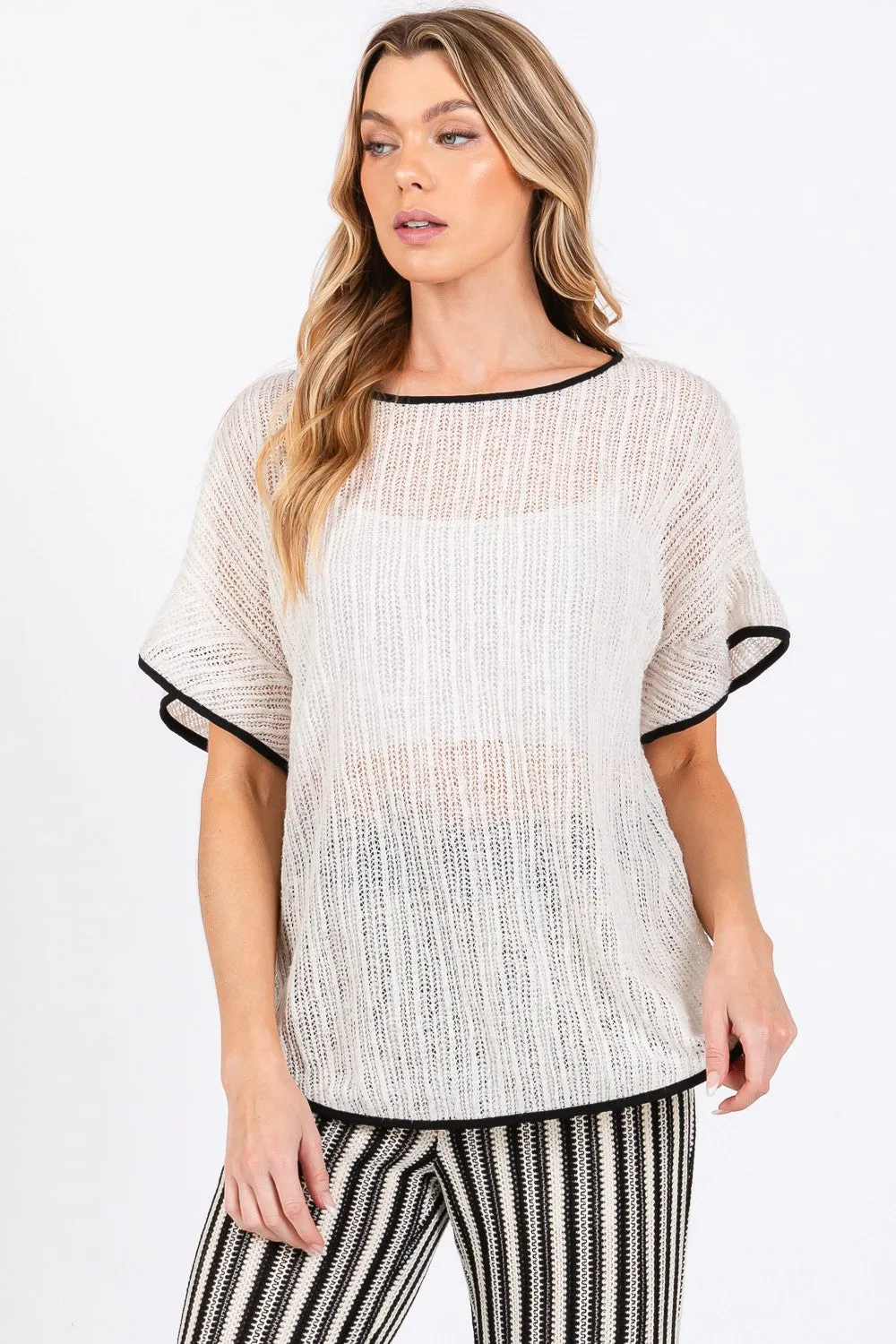 GeeGee Contrast Trim Short Sleeve Knit Cover Up