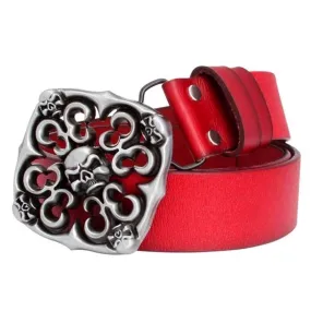 Genuine Cowskin Leather Punk Style Skull Head Belt for Women