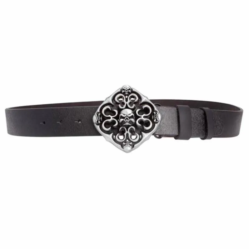 Genuine Cowskin Leather Punk Style Skull Head Belt for Women