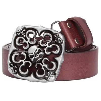 Genuine Cowskin Leather Punk Style Skull Head Belt for Women