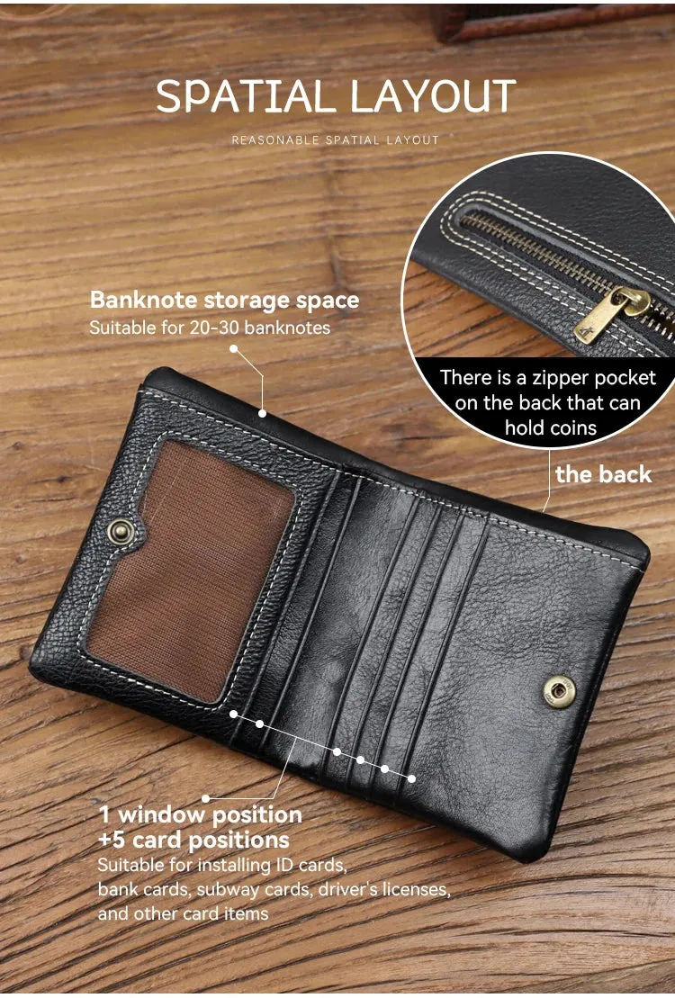 Genuine Leather Casual Card Holder Bifold Small Wallet for Men and Women