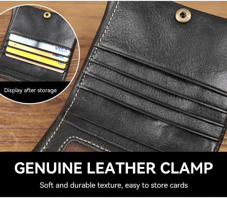 Genuine Leather Casual Card Holder Bifold Small Wallet for Men and Women