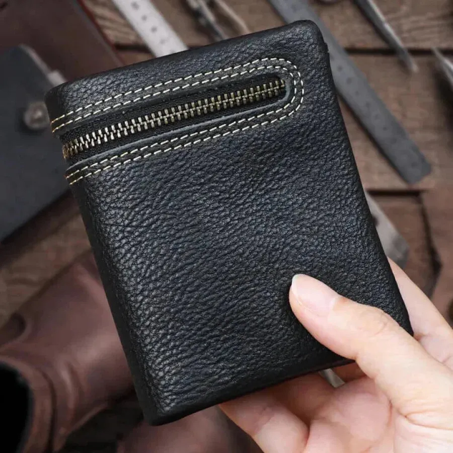 Genuine Leather Casual Card Holder Bifold Small Wallet for Men and Women