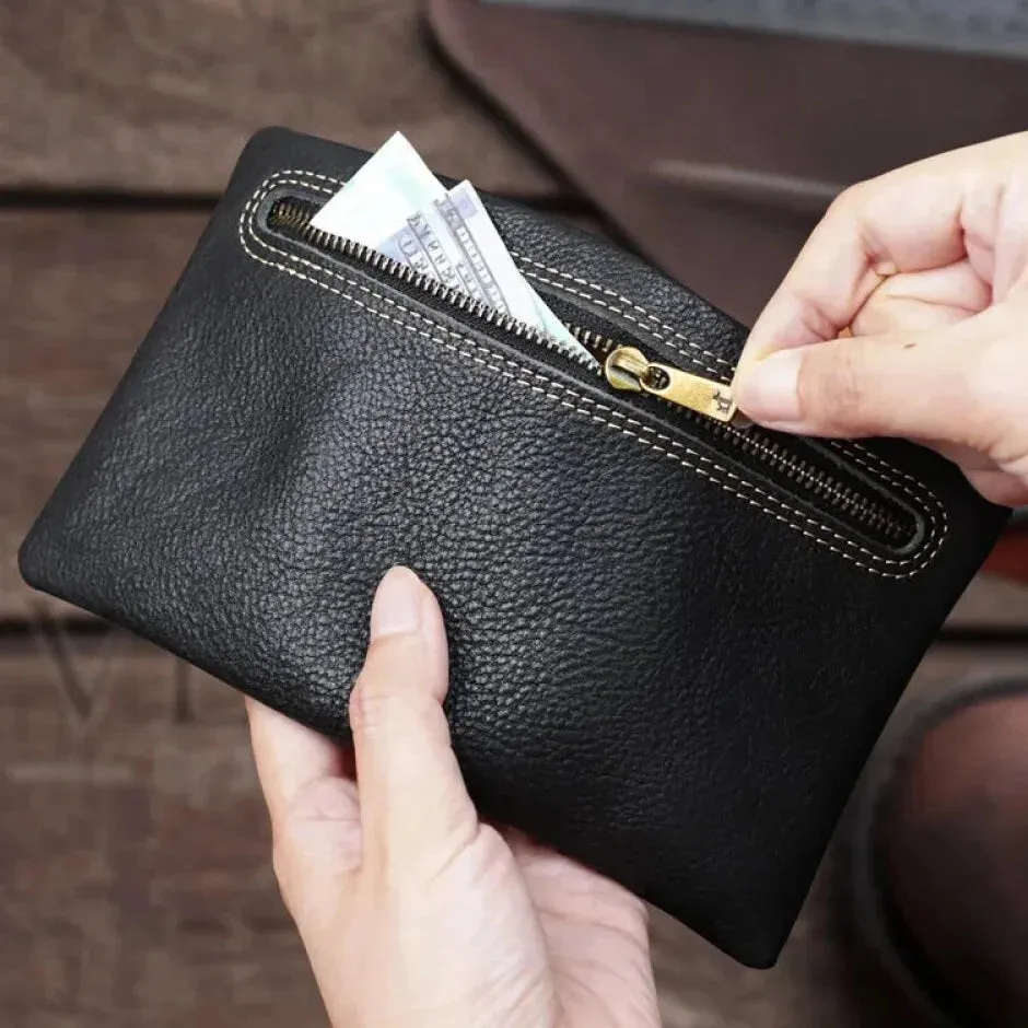 Genuine Leather Casual Card Holder Bifold Small Wallet for Men and Women