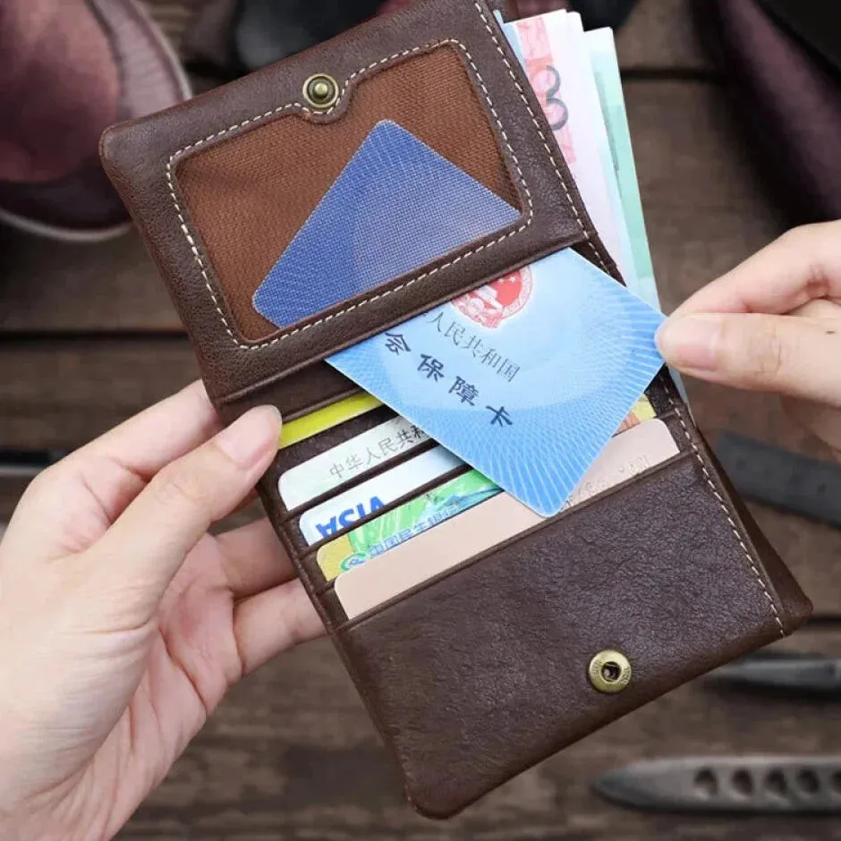 Genuine Leather Casual Card Holder Bifold Small Wallet for Men and Women